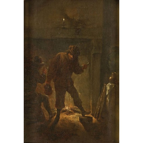 DAVID II TENIERS : Interieur mit Pfeifenraucher am Kaminfeuer (DOBIASCHOFSKY AUKTIONEN AG)