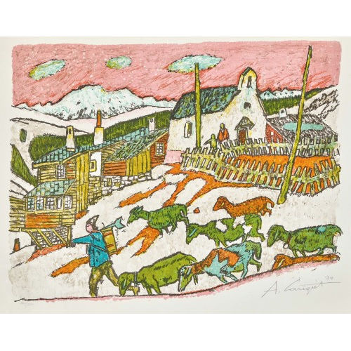 ALOIS CARIGIET : 'Dorfbild mit Schafen' (DOBIASCHOFSKY AUKTIONEN AG)