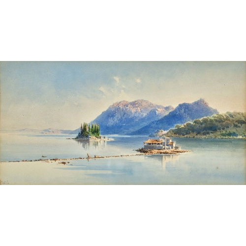 ANGELOS GIALLINA : Blick auf das Kloster Vlacherna auf Korfu (DOBIASCHOFSKY AUKTIONEN AG)