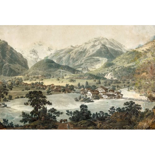 18./19. JH. SCHWEIZ : Alpine Flusslandschaft mit H�usergruppen und M�hle (DOBIASCHOFSKY AUKTIONEN AG)