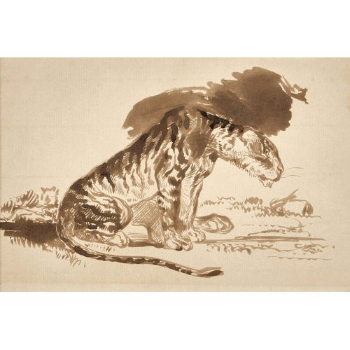 EUG�NE FERDINAND VICTOR DELACROIX : Tiger in Landschaft (DOBIASCHOFSKY AUKTIONEN AG)