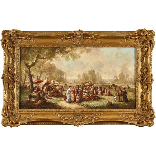 19. JH. FRANKREICH : Landschaft mit feiner Gesellschaft (DOBIASCHOFSKY AUKTIONEN AG)