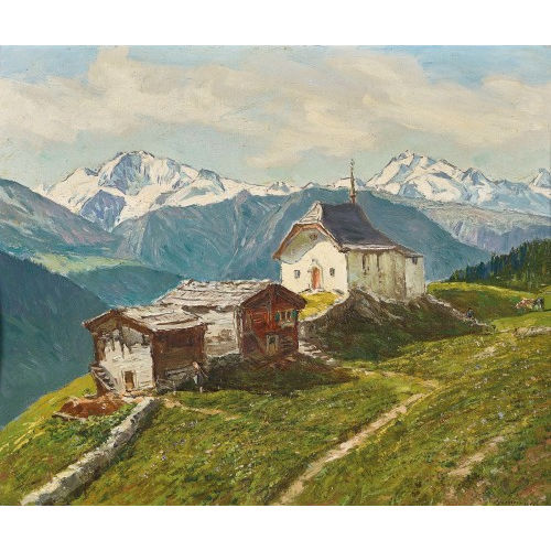 HENRI �DOUARD HUGUENIN-VIRCHAUX : 'Chapelle de la Bettmeralp' (DOBIASCHOFSKY AUKTIONEN AG)