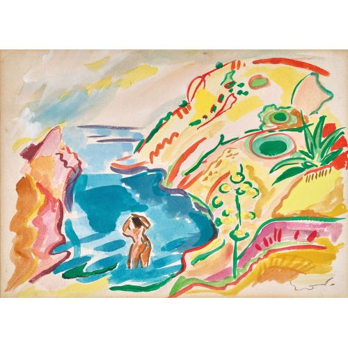 �MILE OTHON ACHILLE FRIESZ : Bucht mit Frauenakt im Wasser (DOBIASCHOFSKY AUKTIONEN AG)