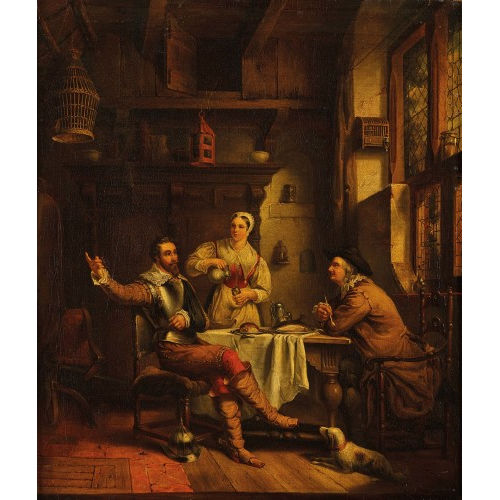 19. JH. FRANKREICH : Interieur mit M�nnern im Gespr�ch und Magd (DOBIASCHOFSKY AUKTIONEN AG)