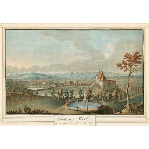 CHARLES MELCHIOR DESCOURTIS : 'Chateau de Worb et Vue g�n�rale des Alpes et Glaciers' (DOBIASCHOFSKY AUKTIONEN AG)