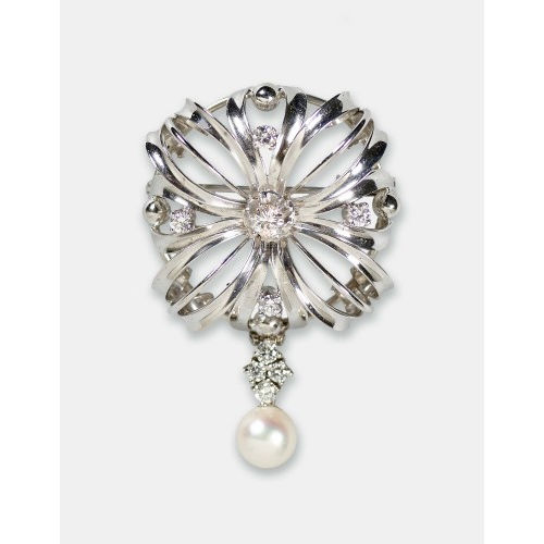 PERLEN-DIAMANT-BROSCHE : (DOBIASCHOFSKY AUKTIONEN AG)