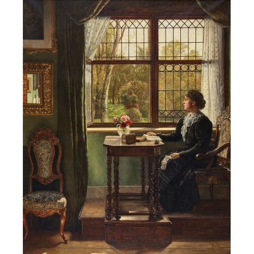 AUGUST JOHANN HOLMBERG : Sitzende Dame am offenen Fenster (DOBIASCHOFSKY AUKTIONEN AG)