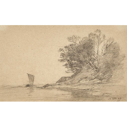 FRAN�OIS BOCION : Uferlandschaft mit Schiff (DOBIASCHOFSKY AUKTIONEN AG)