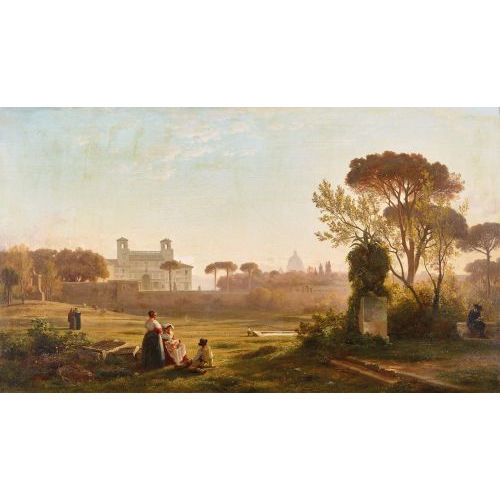 JEAN ACHILLE BENOUVILLE : Der Garten der Villa Medici mit Blick auf den Petersdom (DOBIASCHOFSKY AUKTIONEN AG)