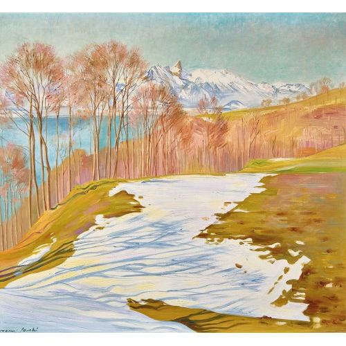 MARCUS JACOBI : Vorfr�hling am Thunersee mit Stockhorn (DOBIASCHOFSKY AUKTIONEN AG)