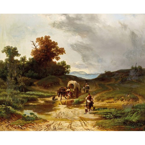 JOHANN MALI : Gewitterstimmung mit Planwagen (DOBIASCHOFSKY AUKTIONEN AG)