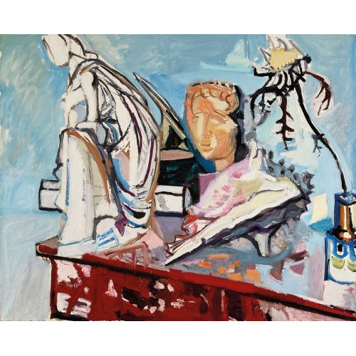 MAX GUBLER : 'Stilleben mit Gipsstatuette, Etruskermaske und Muschel' (DOBIASCHOFSKY AUKTIONEN AG)