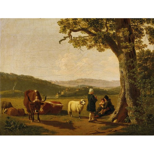 JOHANN JAKOB BIEDERMANN : Landschaft mit Vieh und Familie am Fuss einer Eiche (DOBIASCHOFSKY AUKTIONEN AG)