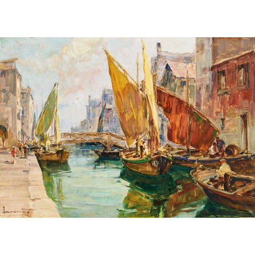 ANGELO BROMBO : Kanalpartie in Venedig (DOBIASCHOFSKY AUKTIONEN AG)