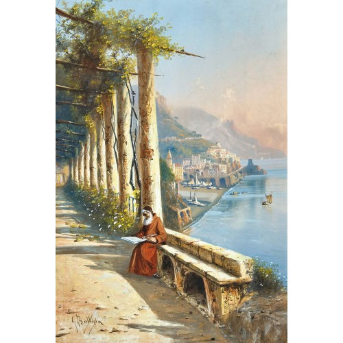 GIOVANNI BATTISTA : Lesender M�nch an der Amalfi-K�ste (DOBIASCHOFSKY AUKTIONEN AG)