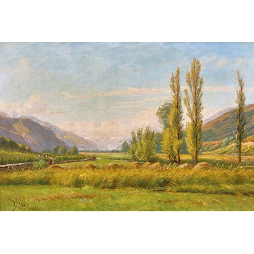 CHARLES JONES WAY : Landschaft bei Siders mit Bauern (DOBIASCHOFSKY AUKTIONEN AG)