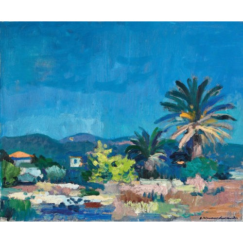 ALBERT NEUENSCHWANDER : S�dliche Landschaft mit Palmen (DOBIASCHOFSKY AUKTIONEN AG)