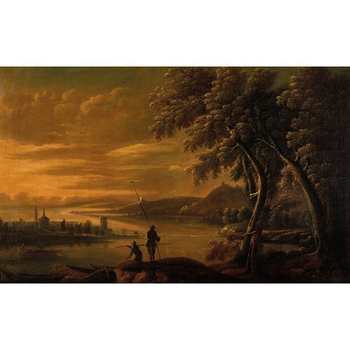18. JH. FRANKREICH : Landschaft mit Fischern im Abendrot (DOBIASCHOFSKY AUKTIONEN AG)