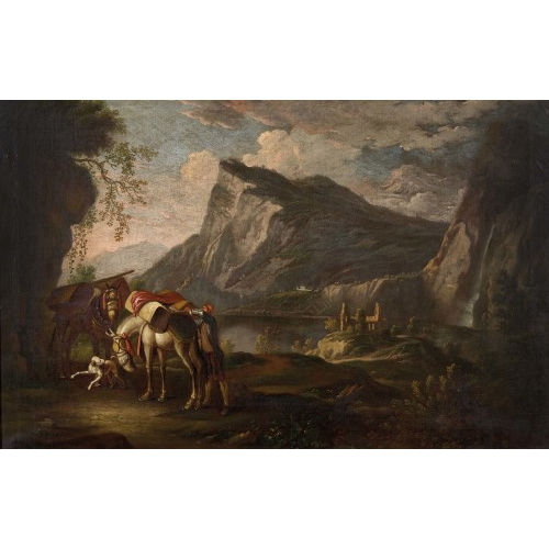 18. JH. ITALIEN : Gebirgslandschaft mit H�ndler und bepackten Pferden (DOBIASCHOFSKY AUKTIONEN AG)