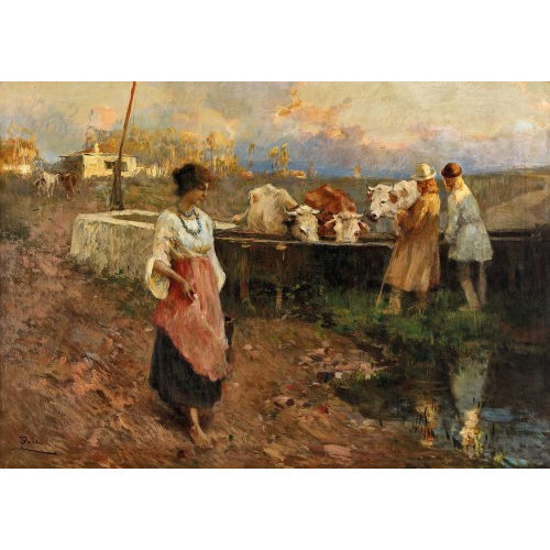 PAOLO SALA : Junge B�uerin am Brunnen (DOBIASCHOFSKY AUKTIONEN AG)