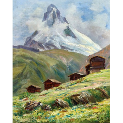 FRITZ-�DOUARD HUGUENIN-LASSAUGUETTE : Stadel mit Matterhorn (DOBIASCHOFSKY AUKTIONEN AG)