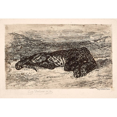 EUG�NE FERDINAND VICTOR DELACROIX : 'Tigre couch� dans le d�sert' (DOBIASCHOFSKY AUKTIONEN AG)