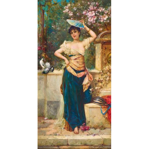 HANS ZATZKA : Dame mit F�cher im bl�henden Park (DOBIASCHOFSKY AUKTIONEN AG)