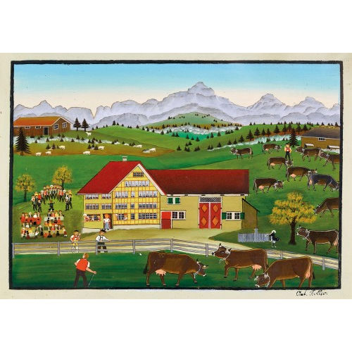 ANTON ROLLER : Appenzeller Landschaft mit K�hen, Festwirtschaft und M�nnerchor (DOBIASCHOFSKY AUKTIONEN AG)