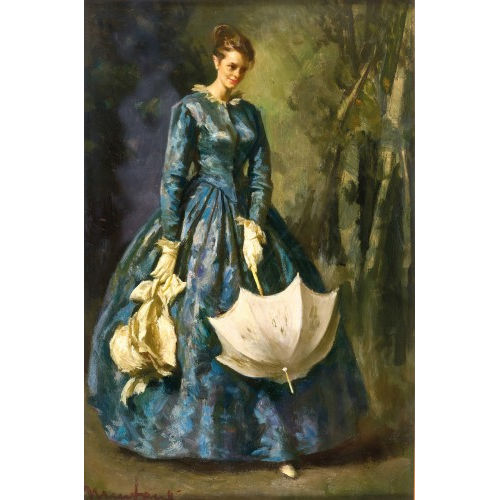 LLUIS MUNTAN� MUNS : Elegante Dame mit weissem Sonnenschirm (DOBIASCHOFSKY AUKTIONEN AG)