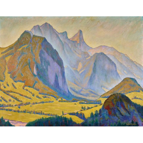WERNER EMIL ENGEL : Blick ins sommerliche Tal mit Stockhorn (DOBIASCHOFSKY AUKTIONEN AG)