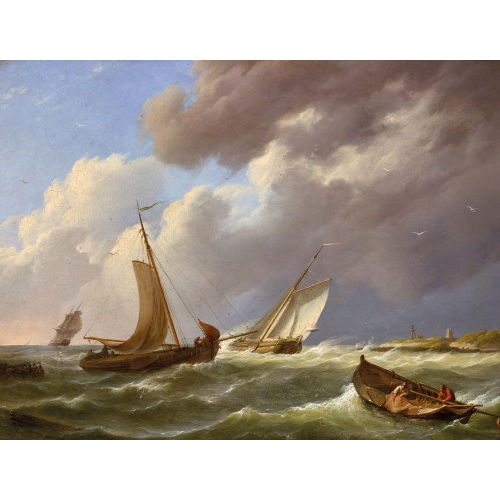 JOHANNES HERMANUS KOEKKOEK : St�rmische See mit Fischern (DOBIASCHOFSKY AUKTIONEN AG)