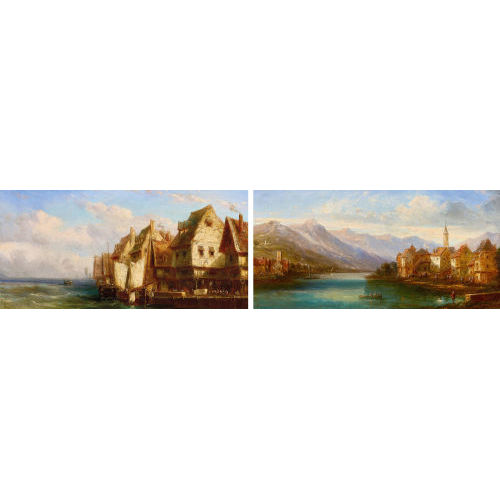 CHARLES EUPHRASIE KUWASSEG : Uferlandschaften mit St�dten. Gegenst�cke (DOBIASCHOFSKY AUKTIONEN AG)
