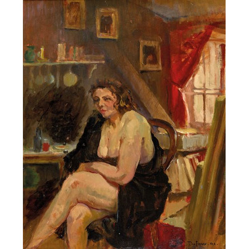 HENRI DUFAUX : Nu assis dans une mansarde (DOBIASCHOFSKY AUKTIONEN AG)