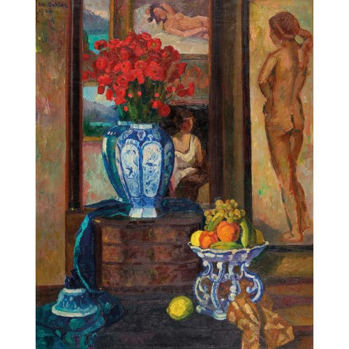 CHRISTOPH FRIEDRICH OEHLER : Interieur mit Blumen, Fr�chteschale und Gem�lden (DOBIASCHOFSKY AUKTIONEN AG)