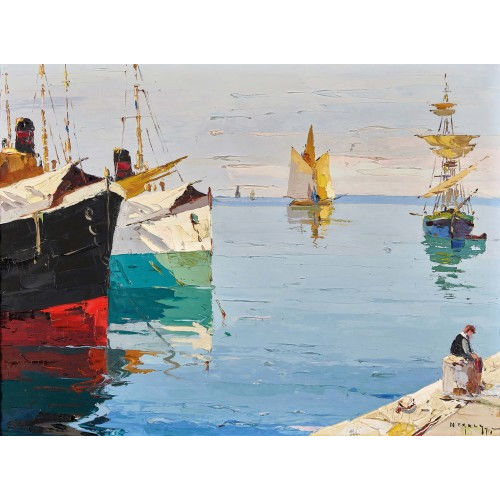 RUDOLF N�GELY : Hafen mit Segelschiffen (DOBIASCHOFSKY AUKTIONEN AG)