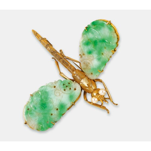 JADE-PERLEN-BROSCHE : Jugendstil, Wien, um 1921-1924 (DOBIASCHOFSKY AUKTIONEN AG)