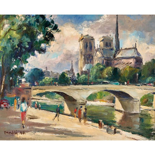 WALTER MAFLI : Vue du pont de l'Archev�ch� et Notre-Dame de Paris (DOBIASCHOFSKY AUKTIONEN AG)