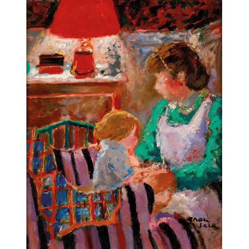 EMILIO GRAU-SALA : Abendliches Interieur mit Mutter und Kind (DOBIASCHOFSKY AUKTIONEN AG)
