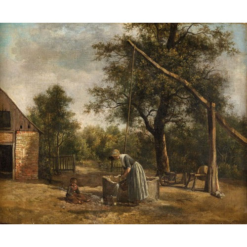 JEAN-JACQUES (AUCH JOHN-JAMES) CHALON : Frau und Kind am Ziehbrunnen (DOBIASCHOFSKY AUKTIONEN AG)