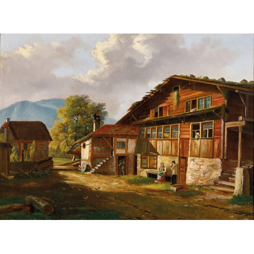JAKOB JOSEPH ZELGER : Nidwaldner Bauernhaus mit Nebengeb�ude und Staffage (DOBIASCHOFSKY AUKTIONEN AG)