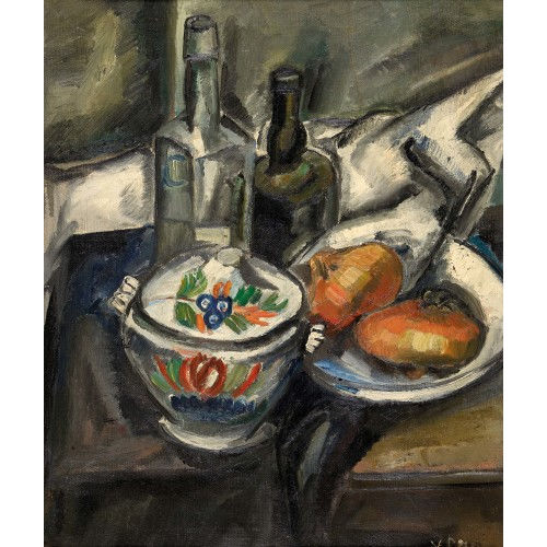 VALENTINE HENRIETTE PRAX-ZADKINE : Stillleben mit Flaschen, Terrine und Zwiebeln (DOBIASCHOFSKY AUKTIONEN AG)