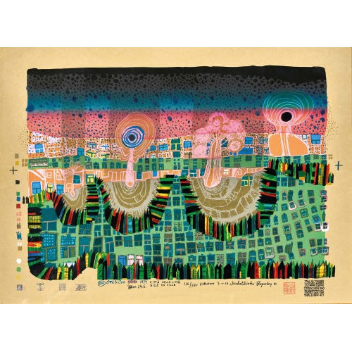 FRIEDENSREICH HUNDERTWASSER : 'Die Stadt-Stadt' (DOBIASCHOFSKY AUKTIONEN AG)