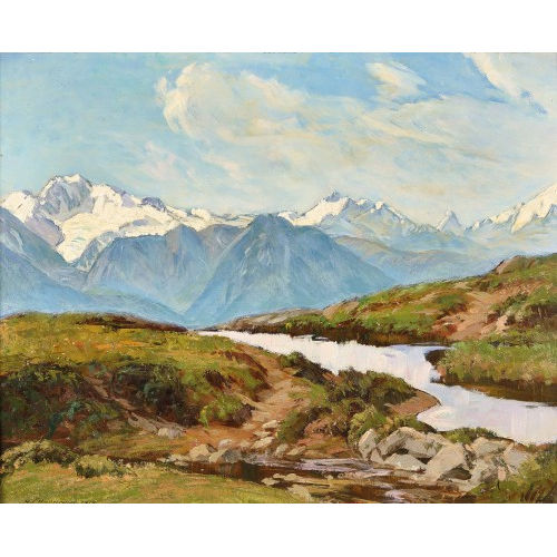 HENRI �DOUARD HUGUENIN-VIRCHAUX : Blick auf Fletschhorn und Mischabel (DOBIASCHOFSKY AUKTIONEN AG)