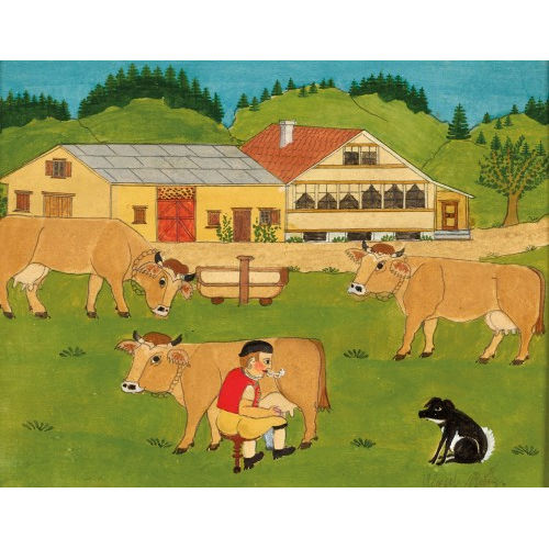 ULRICH JOHANN RUTZ : Appenzeller Bauer beim Melken (DOBIASCHOFSKY AUKTIONEN AG)