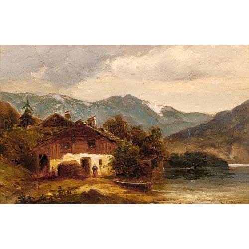 19. JH. SCHWEIZ : Bauernhaus am Bergsee (DOBIASCHOFSKY AUKTIONEN AG)
