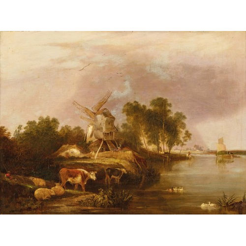 17./18. JH. HOLLAND : Uferlandschaft mit Vieh und Windm�hle (DOBIASCHOFSKY AUKTIONEN AG)