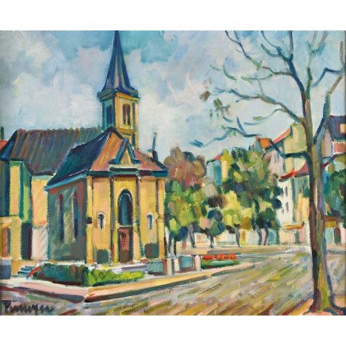 FRITZ P�MPIN : Strassenzug mit Kirche (DOBIASCHOFSKY AUKTIONEN AG)