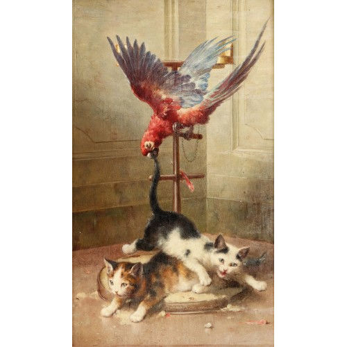 CARL REICHERT : Roter Ara r�cht sich an K�tzchen (DOBIASCHOFSKY AUKTIONEN AG)