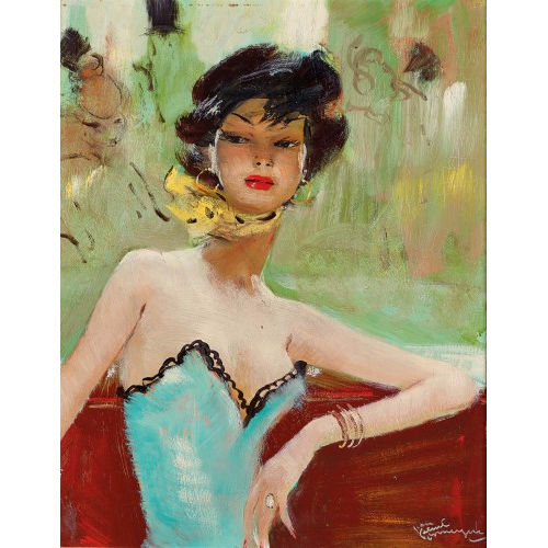 JEAN-GABRIEL DOMERGUE : 'Girl au bar' (DOBIASCHOFSKY AUKTIONEN AG)